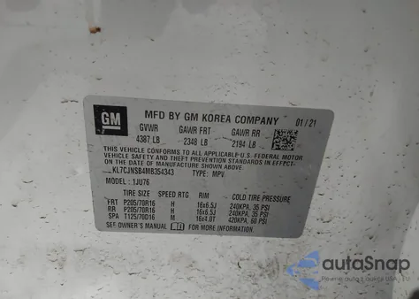 2021 Chevrolet Trax Awd Ls из США, поврежденный, VIN KL7CJNSB4MB354343